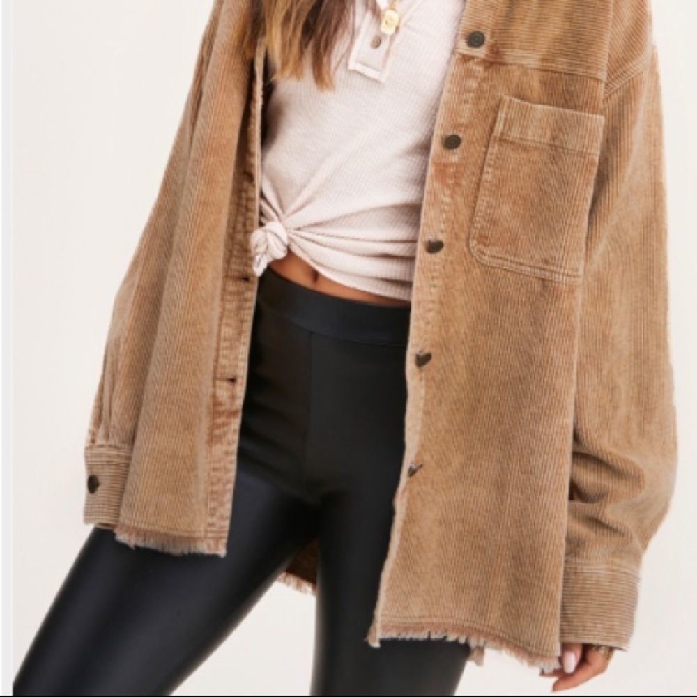 Camel Corduroy Button Down Shacket - Picture 4 of 12